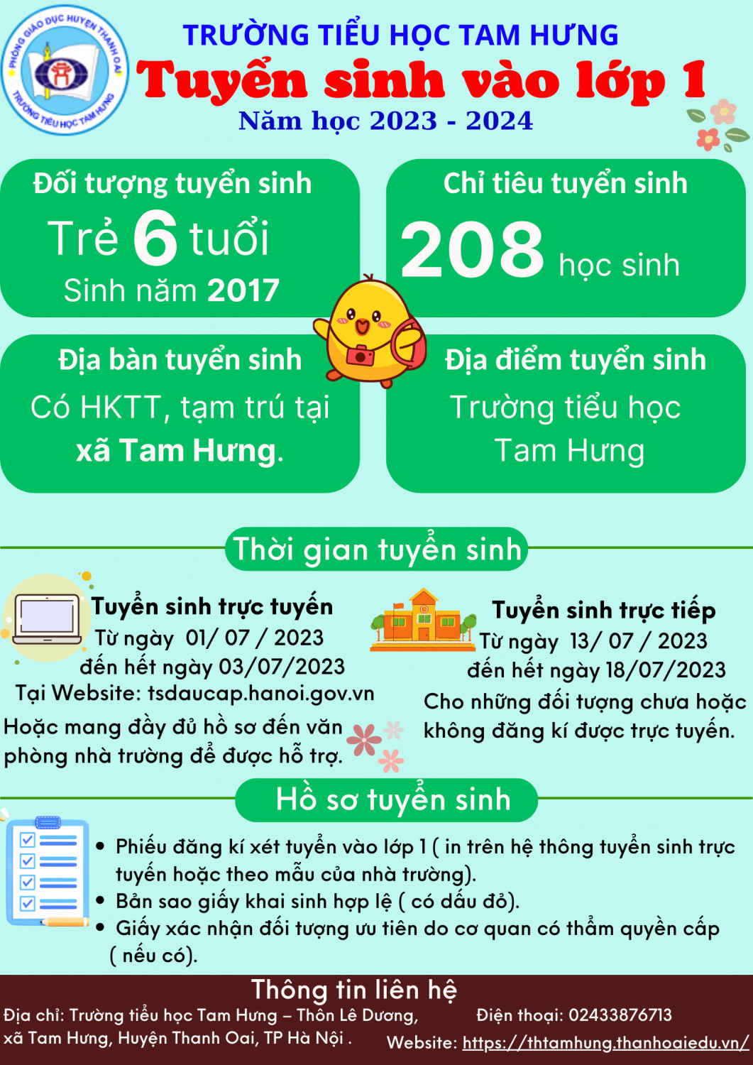 Trường Tiểu học Tam Hưng - Tuyển sinh lớp 1 năm học 2023 - 2024